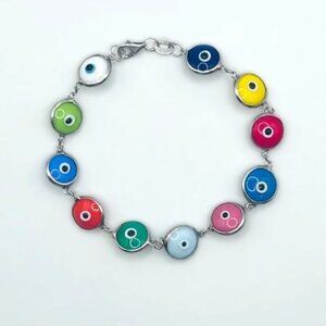 925 Sterling Silver Multicolored Evil Eye Protection Bracelet